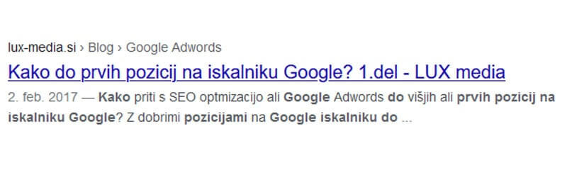 google optimizacija vmesna